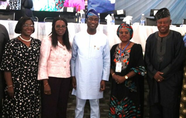 Lagos State Deputy Governor, Dr. Kadri Obafemi Hamzat (right) and President, ALARHOSPs, Otunba Nurudeen Ojora-Adejiyan at the 11th Annual Summit of the Association of Lagos State Retired Heads of Service and Permanent Secretaries (ALARHOSPS), held at Radio Local Multipurpose Hall, Agidingbi, Ikeja, Lagos on Thursday.