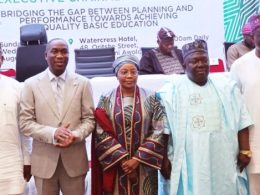 L-R: Lagos State Commissioner for Basic Education, Mr. Jamiu Ali-Balogun; Deputy Governor, Dr. Kadri Obafemi Hamzat; Executive Secretary, Universal Basic Education Commission (UBEC), Aisha Garba; Executive Chairman, Kwara State Universal Basic Education Board & Dean, Forum of SUBEB Chairman in Nigeria, Professor Sheu Raheem Adaramaja and Executive Chairman, Lagos State Universal Basic Education Board (LASUBEB), Dr. Hakeem Shittu today at the 27th Quarterly Meeting of the Universal Basic Education Commission (UBEC) Management with the Executive Chairmen of the State Universal Basic Education Boards (SUBEBS), themed “Bridging the Gap between Planning and Performance towards Achieving Quality Basic Education,” held at Watercress Hotel, Ikeja, Lagos.